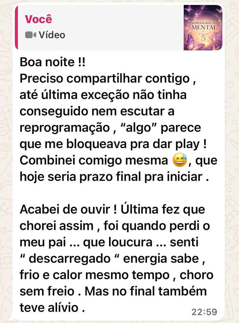 Print de depoimento sobre a Reprogramação Mental